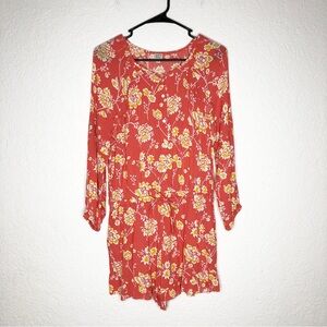 LOFT Beach orange white floral gauze romper size Small